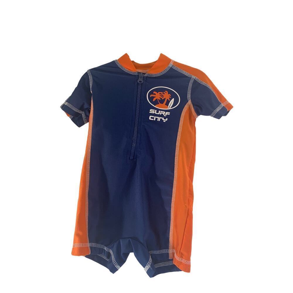 KOALA KIDS Boys Short Sleeve Half Zip One Piece Swim Suit / Size: 12 Months